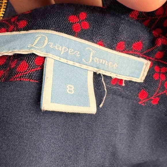 Draper James Dress Women 8 Fit Flare Dark Floral Square Neckline Zip Preppy Silk - Picture 3 of 8